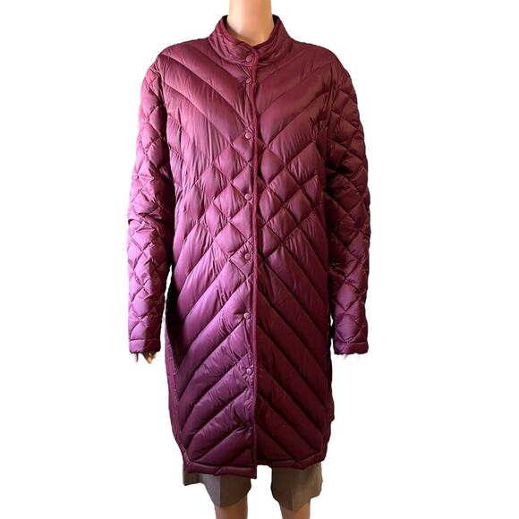 J. Jill Burgundy Quilted Down Puffer Coat 3X Snaps Lightweight Warm Minimalist - Picture 1 of 6